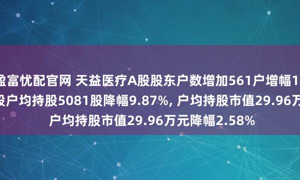 盈富忧配官网 天益医疗A股股东户数增加561户增幅10.93%, 流通A股户均持股5081股降幅9.87%, 户均持股市值29.96万元降幅2.58%